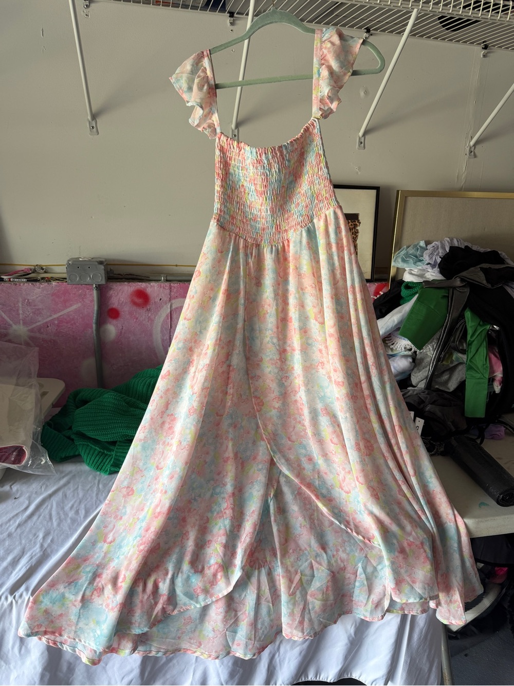 Pastel Floral Ruffle-Strap Maxi Dress - Pink Multi